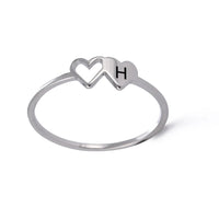 COOLTIME Initial Letter Ring for Women Stainless Steel A-Z Alphabet Double Heart Rings Simple Wedding Cheap Gift For Lover Quick Pick Grocers