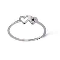 COOLTIME Initial Letter Ring for Women Stainless Steel A-Z Alphabet Double Heart Rings Simple Wedding Cheap Gift For Lover Quick Pick Grocers