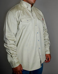 FR Western Style Pearl Snap - Khaki Static FR