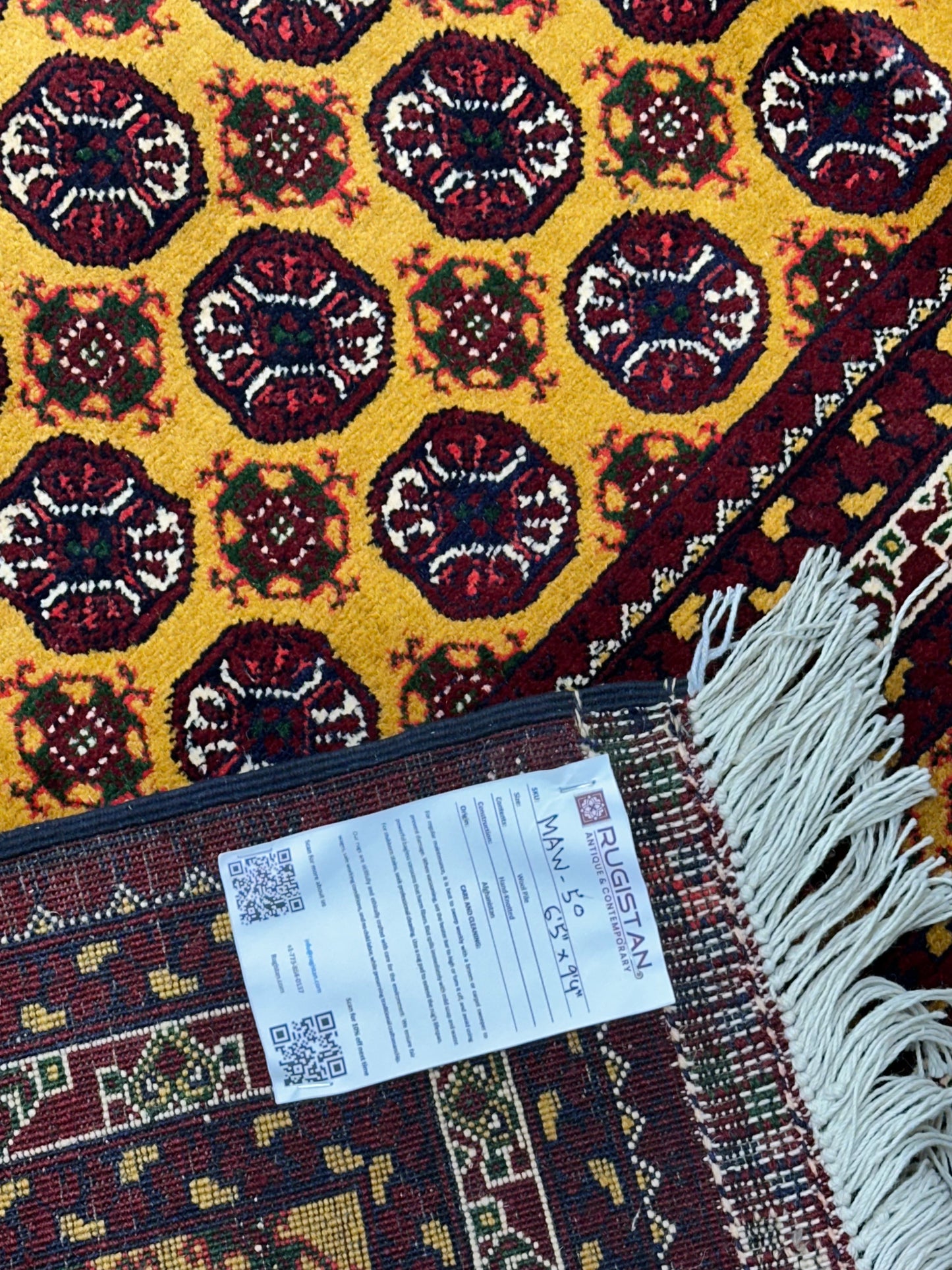 Hand-Knotted Afghani Mawri Wool Rug – 6’5″  x  9’4″