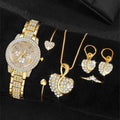 Women's Quartz Watch Gold Luxury Women Ring Necklace Earring Rhinestone Fashion Wristwatch Casual Ladies Watches Jewelry Set Quick Pick Grocers