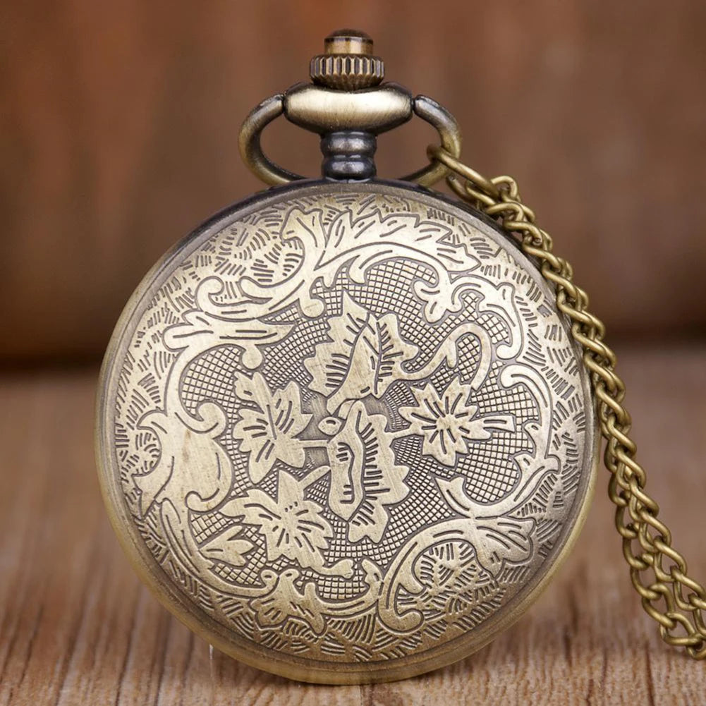 Exquisite Retro Bronze Steampunk Hollow Gear Design Quartz Pocket Watch with Necklace Chain Leisure Pendant Gift Men's Clock Quick Pick Grocers