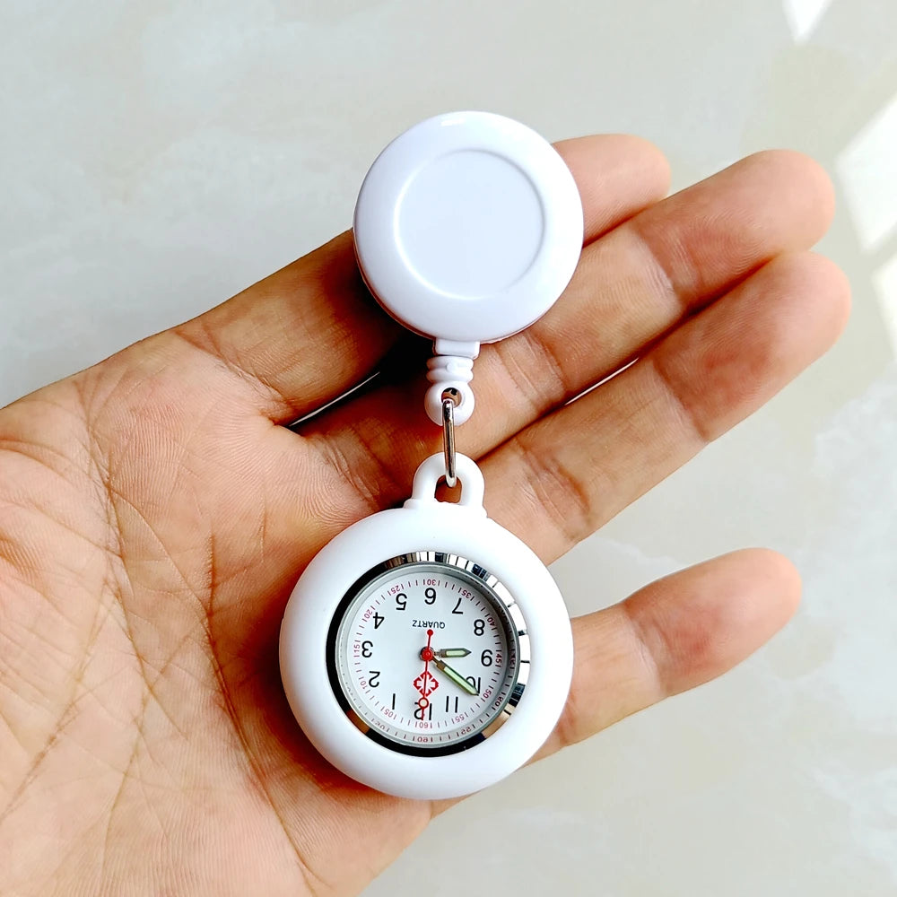 Retractable Blank Simple Nurse Doctor Hospital Pocket Watch Badge Reel Clip Hang Colourful Pendant Dress Watches Clock Quick Pick Grocers