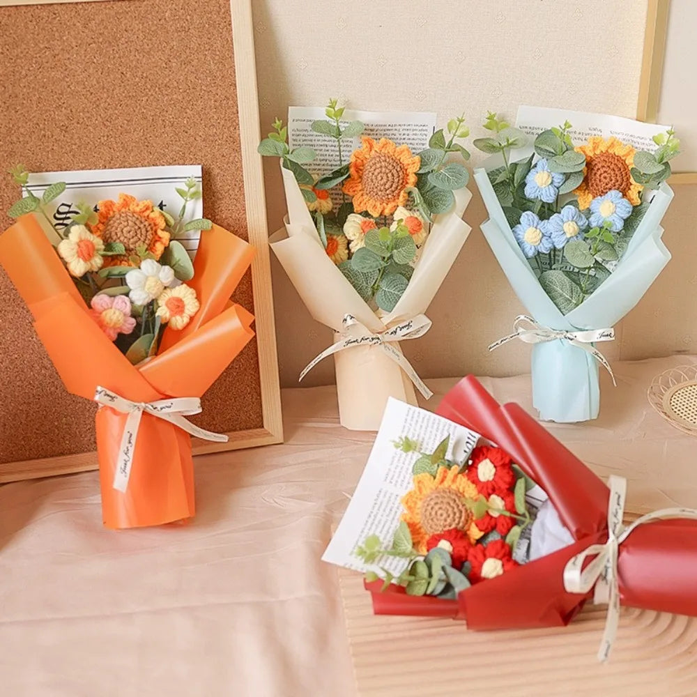 Artificial Flower Crochet Bouquet Handmade Anniversary Sunflower Daisy Bouquet Mothers Day Birthday Gift Eternal Flower Quick Pick Grocers