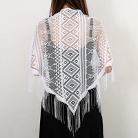 Fashion Lace Hollow Tassel Triangle Scarf Embrodiery Women Headscarf Female Spring Summer Shawls Scarves Long Veil Floral Scarf Quick Pick Grocers