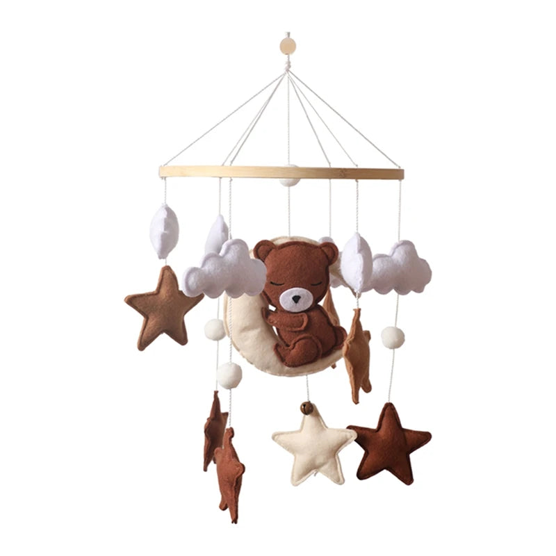 Crib Mobile Rattle Baby Wooden Bed Bell Baby Rattles Soft Felt Cartoon Bear Toys Crib Mobile Bed Bell Wood Toy Bracket Kid Gifts Purest Peak