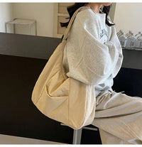 Trendy Women's Soft Cloth Shoulder Bag Solid Color Student 2026 Spring Y2k Casual Style Big Handbags Crossbody Bags for Women Quick Pick Grocers