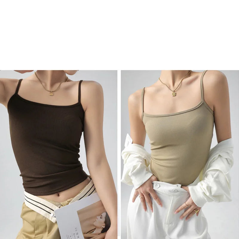 Women's Summer Basic Sleeveless Tank Top Spaghetti Strap Slim Fit Stretch Knitted Solid Color Camisole Quick Pick Grocers