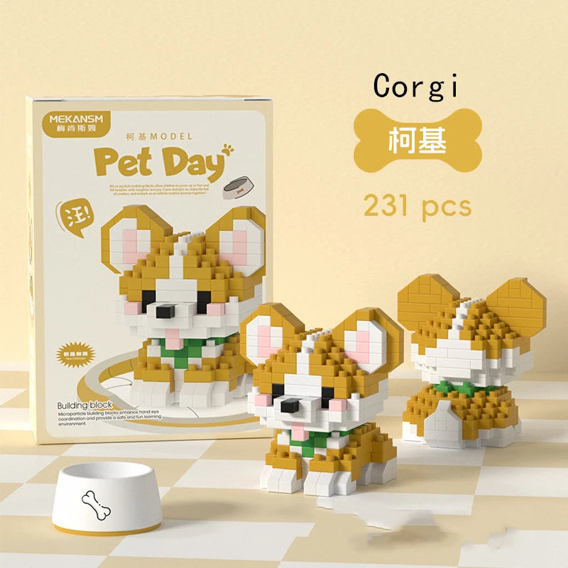 18 Styles Little Dog Cat Cute Pet Small Building Block Model Series Ornaments Children's Toys Miniature Bricks Quick Pick Grocers