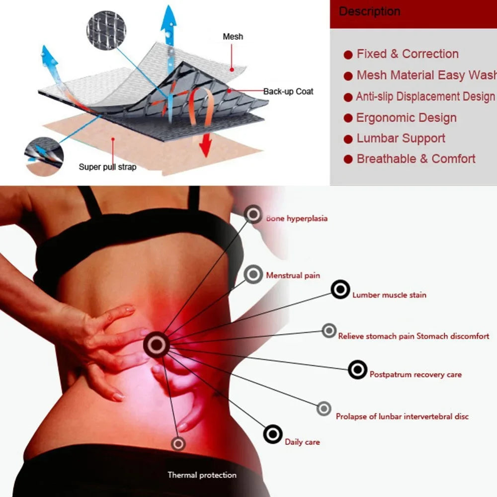 Tcare M - 4XL Adjustable Tourmaline Self Heating Magnetic Therapy Back Waist Support Belt Lumbar Brace Massage Band Health Care Purest Peak