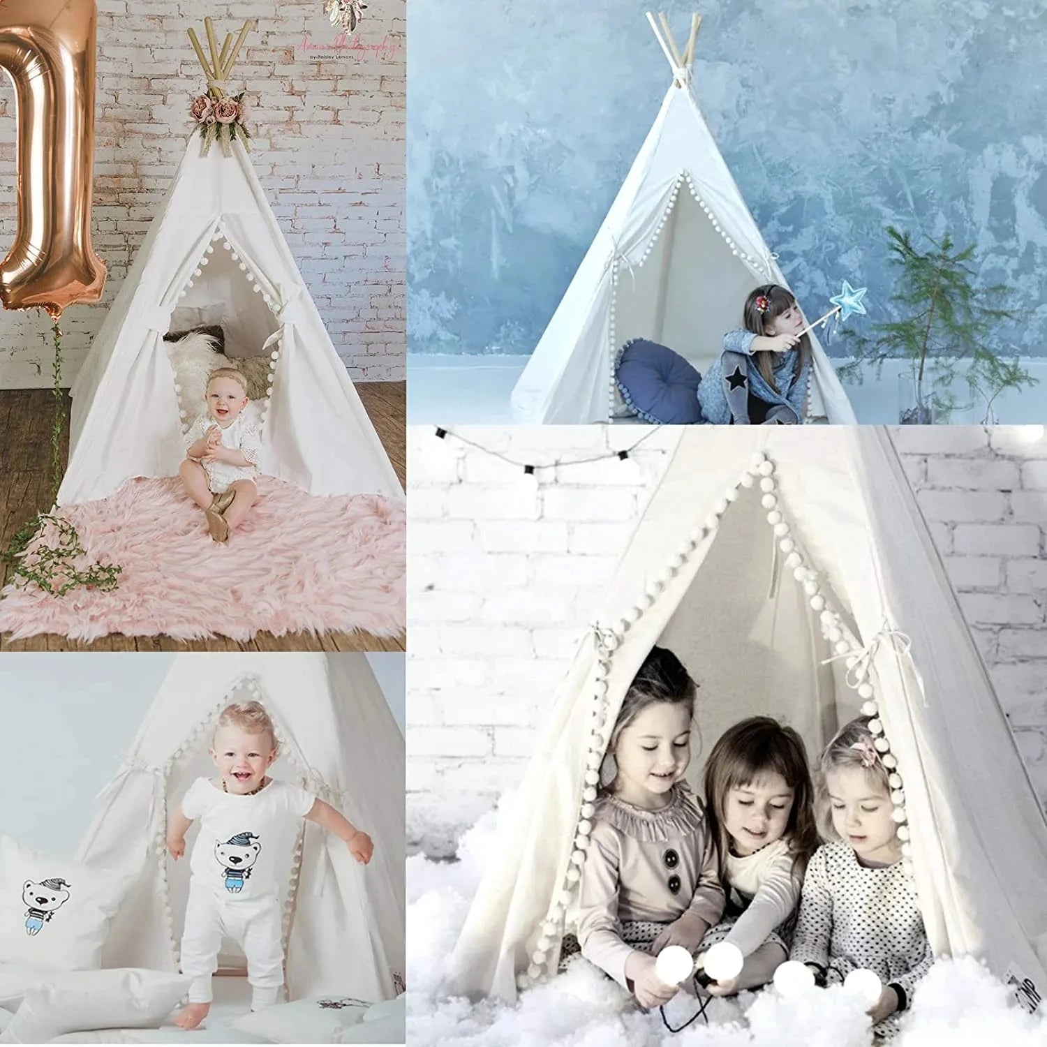 Portable Kid Tent 1.6M/1.3M Children's Play House Wigwam Teepee Tipi Toddler Ball Pit Castle Play Room for Girls Purest Peak