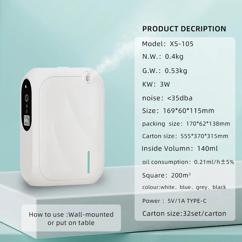 Timing Scent Air Machine Hotel Aroma Diffuser 140ML Wall Mounted Essential Oil Diffuser For Home Fragrance Bluetooth APP Control Quick Pick Grocers