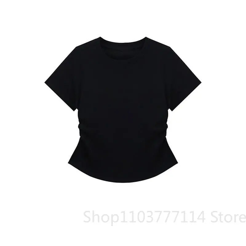 Women Summer Short Sleeved Top for Fashion Versatile Base Shirt Slim Fit Round Neck T-shirt Casual and Sexy Breathable and Cool Quick Pick Grocers