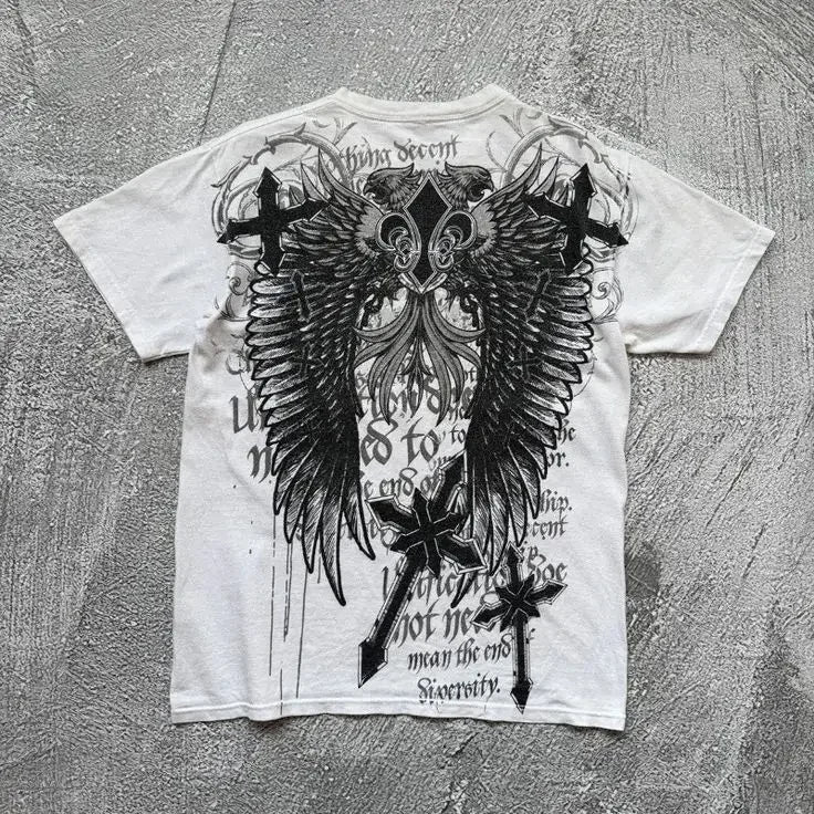 Classic Y2K Gothic Style T-shirt Print Oversized T Shirt High Street Shirts Gothic Round Neck Cotton Tops New Mens Women T Shirt Quick Pick Grocers