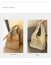 French Style Large Capacity Woven Straw Woven Bag for Women New Beach Vacation Shoulder Bag Casual Commuting Tote Bag Purse Quick Pick Grocers