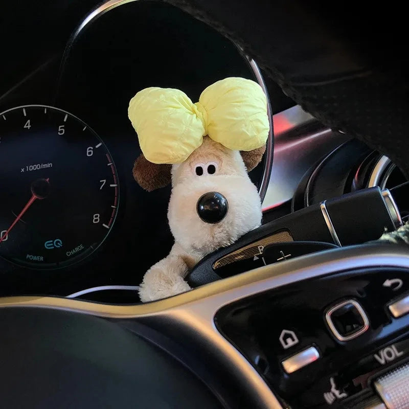 Kawaii Plush Puppy Clutch Decoration – Cute Dog Car Wiper & Turn Signal Switch Ornament with Bowknot | Auto Interior Accessories Econic Blanks