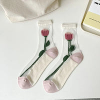 Fashion Socks For Women Summer Breathable Trendy Casual Socks Cute Fashion Korean Style Transparent Lace Sweet Socks Quick Pick Grocers