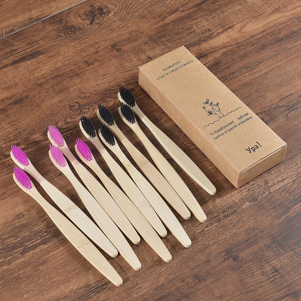 10Pcs Colorful Toothbrush Natural Bamboo Tooth Brush Sets Soft Bristle Charcoal Teeth Eco Bamboo Toothbrushes Dental Oral Care Econic Blanks
