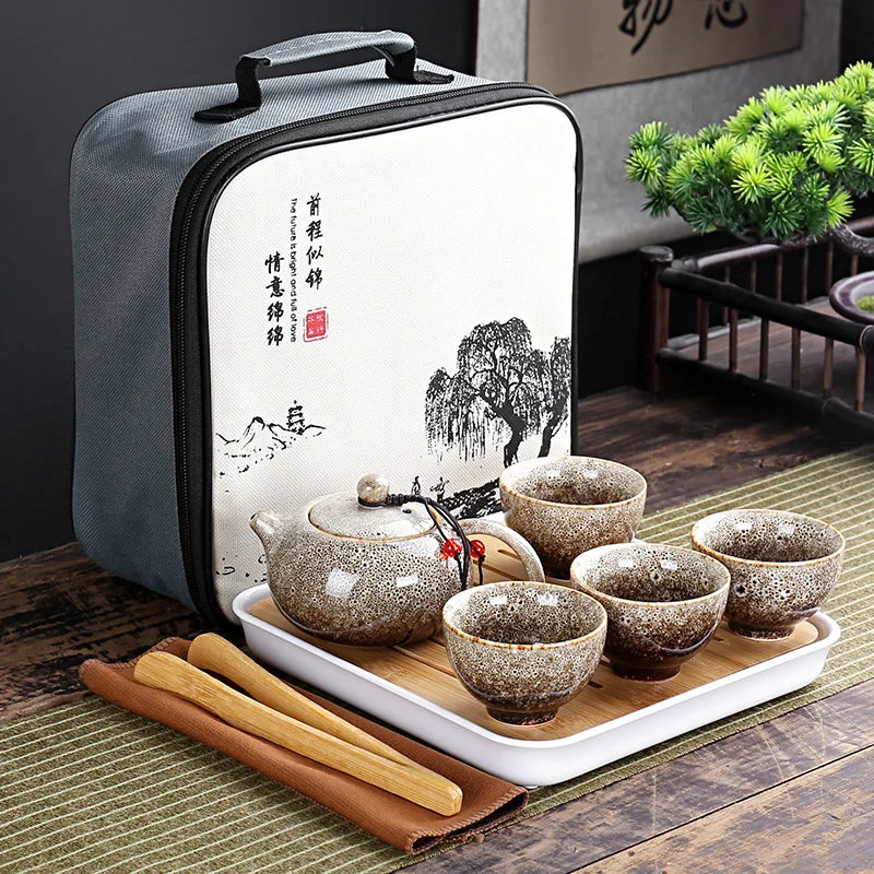 With Travelling Bag 4 Cups Chinese Kung Fu Tea Set Travel Set Ceramic Portable Teapot Porcelain Teaset Gaiwan Tea Cups Tea Tool Quick Pick Grocers