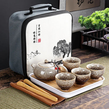 With Travelling Bag 4 Cups Chinese Kung Fu Tea Set Travel Set Ceramic Portable Teapot Porcelain Teaset Gaiwan Tea Cups Tea Tool Quick Pick Grocers