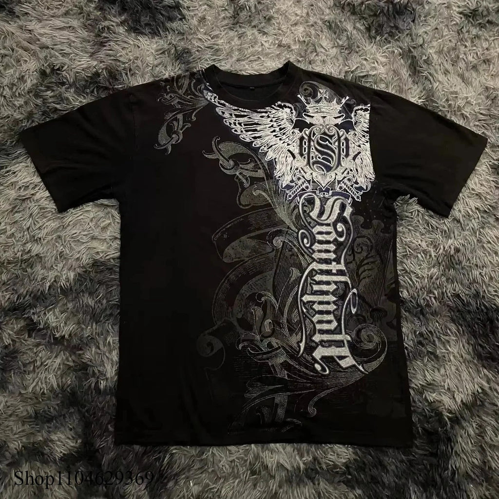 Classic Y2K Gothic Style T-shirt Print Oversized T Shirt High Street Shirts Gothic Round Neck Cotton Tops New Mens Women T Shirt Quick Pick Grocers