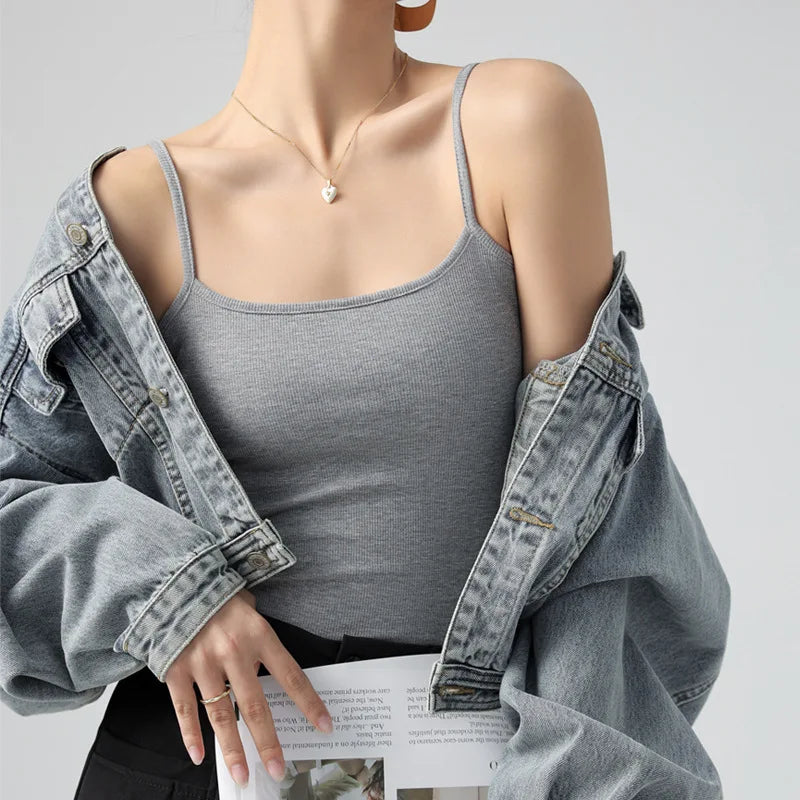 Women's Summer Basic Sleeveless Tank Top Spaghetti Strap Slim Fit Stretch Knitted Solid Color Camisole Quick Pick Grocers