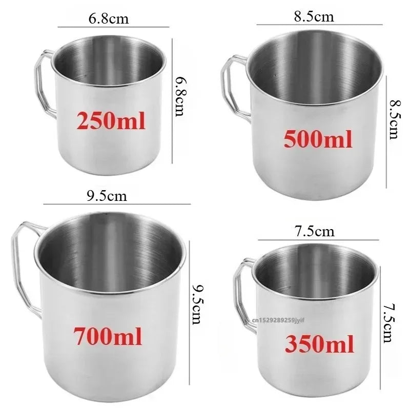 250/350/500/700ml Stainless Steel Camping Cup Portable Outdoor Water Cup Mug With Foldable Handle Kitchen Drinkware Quick Pick Grocers