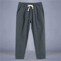 Men's Trousers Cotton Linen Fashion Casual Pants Solid Color Breathable Loose Shorts Straight Drawstring Pants Streetwear Men Quick Pick Grocers