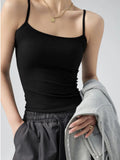 Women's Summer Basic Sleeveless Tank Top Spaghetti Strap Slim Fit Stretch Knitted Solid Color Camisole Quick Pick Grocers