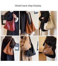 Autumn and Winter Vintage Women's Bag Large Capacity Suede Shoulder Bag Solid Color Simple Casual Commuter Bag Retro Handbags Quick Pick Grocers