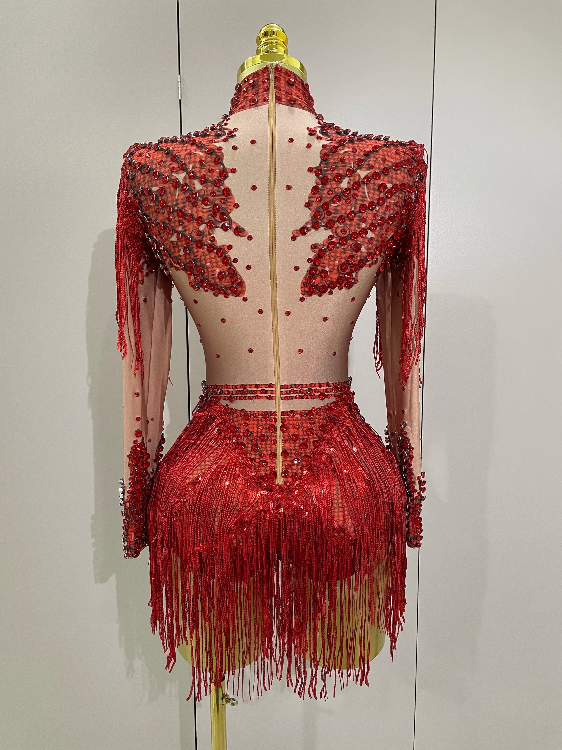 Women Sparkly Rhinestone Sequin Tassel Stretch Bodysuits 2025 New Arrival Birthday Party Nightclub Dj Stage Performance Costume Quick Pick Grocers