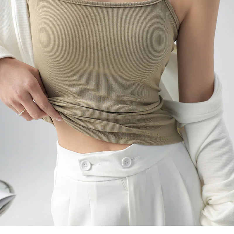 Women's Summer Basic Sleeveless Tank Top Spaghetti Strap Slim Fit Stretch Knitted Solid Color Camisole Quick Pick Grocers
