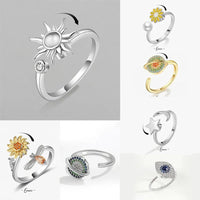 Anti Stress Anxiety Fidget Rings for Women Satinless Steel Spinner Sunflower Sun Star Ring Trendy Jewelry Gift Dropshipping Econic Blanks