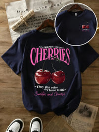 Summer Sweeter Cherries Prints T-Shirts Womens Cotton Oversized T Shirts Basic O-Neck Short Sleeve Tops Casual Woman Clothes Quick Pick Grocers