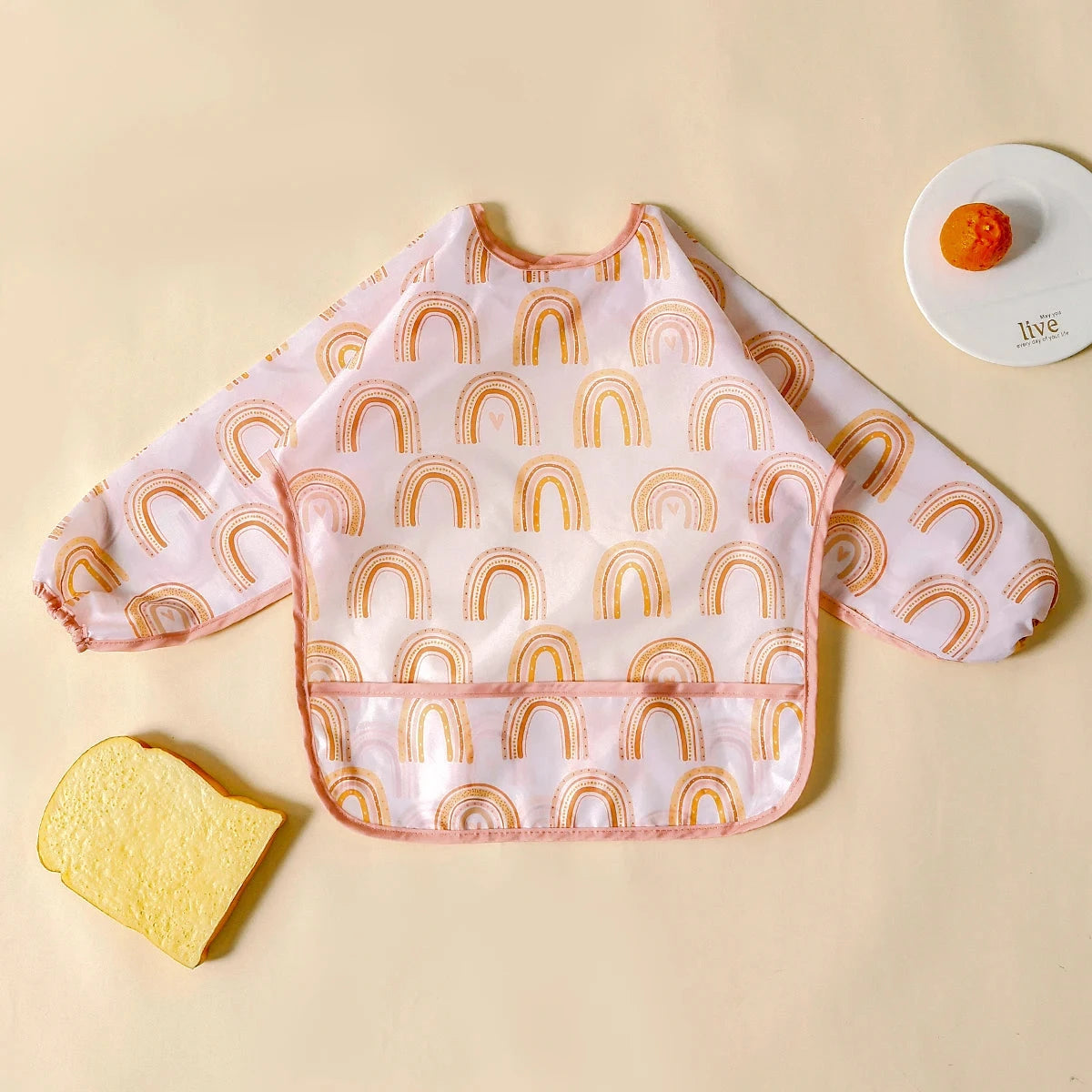 Elinfant 1PC Long Sleeve Bibs, Waterproof Feeding Bibs,Washable Burp Cloth,Coveralls Bibs,Easy To Clean,Wash-Free Eating Bibs Econic Blanks