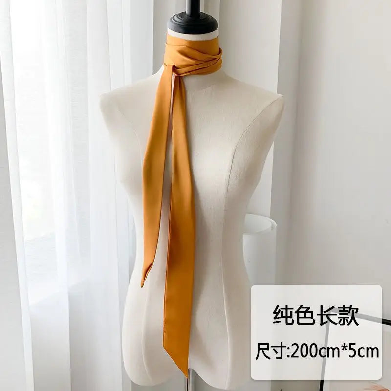 5x200cm Satin Silk Narrow Scarf Neckerchief Solid Neck Scarves Long Silk Thin Scarf Head Neck Hair Band Bag Ribbon Headbands DIY Quick Pick Grocers
