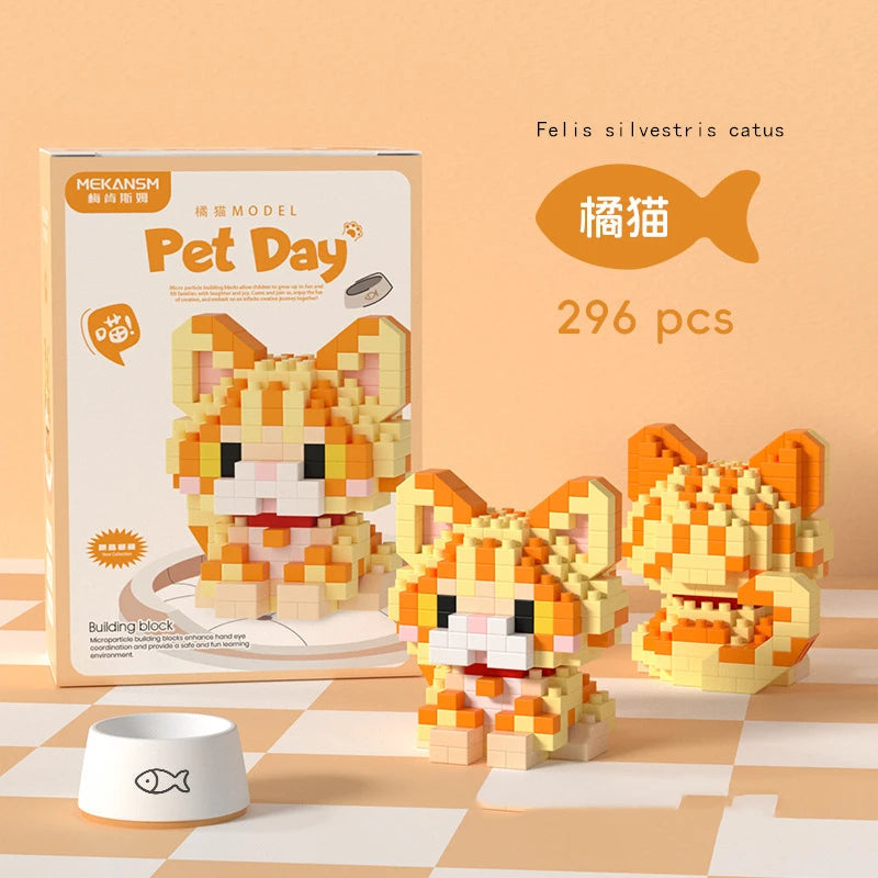 18 Styles Little Dog Cat Cute Pet Small Building Block Model Series Ornaments Children's Toys Miniature Bricks Quick Pick Grocers