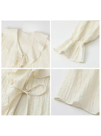 CHIC VEN Women Shirt Loose Casual Ruffled Edges Female Blouses V Neck Lace Up Mid Length Woman Shirts Spring Summer 2026 Quick Pick Grocers