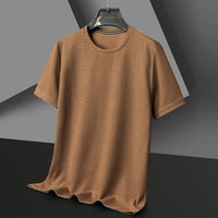 New Summer Waffle Round Neck Short Sleeved T-shirt for Men's Short Sleeved Top Quick Pick Grocers