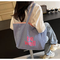 Casual Large Stripe Women's Shoulder Bag 2025 New Fashion Commuter Tote Bag High Capaci Canvas Handbag for Youth bolso mujer Quick Pick Grocers