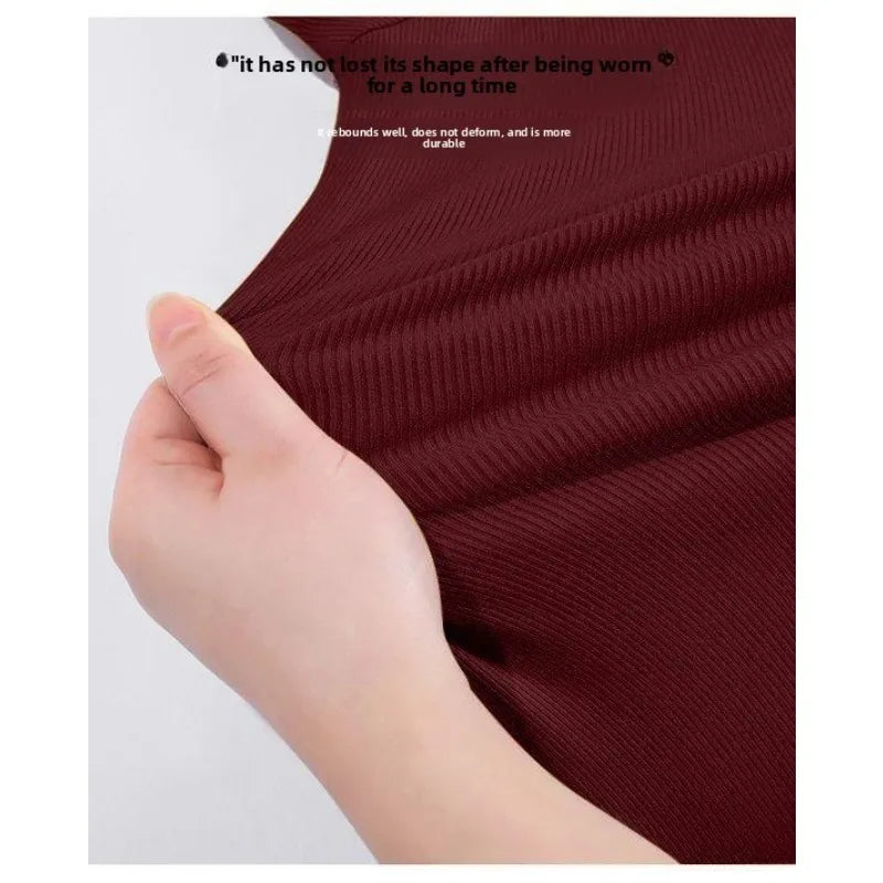 Threaded New Short Sleeved Top for Women Summer Fashion Versatile Base Shirt Plus Size Slim Fit V-neck T-shirt Casual and Sexy Quick Pick Grocers