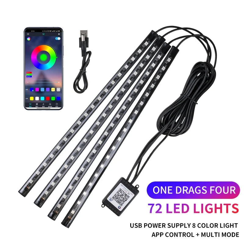 Neon LED Car Interior Ambient Foot Strip Light Kit Accessories RGB Backlight Remote App Music Control Auto Decorative Lamp Econic Blanks