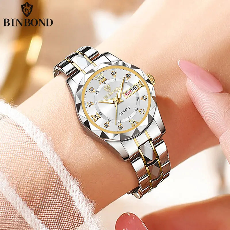 BINBOND B2521 Top Brand Luxury Fashion Business Womens Quartz Watches 30M Waterproof Week Date Clock Sport Womens Wristwatch Quick Pick Grocers