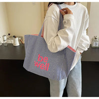 Casual Large Stripe Women's Shoulder Bag 2025 New Fashion Commuter Tote Bag High Capaci Canvas Handbag for Youth bolso mujer Quick Pick Grocers