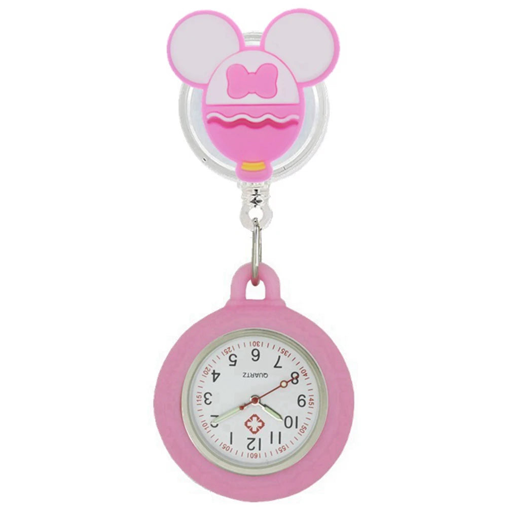 Retractable Lovely Cartoon Pattern Nurse Doctor Pocket Hang Clips Watches Colourful Hospital Medical Women Mens Badge Reel Clock Quick Pick Grocers