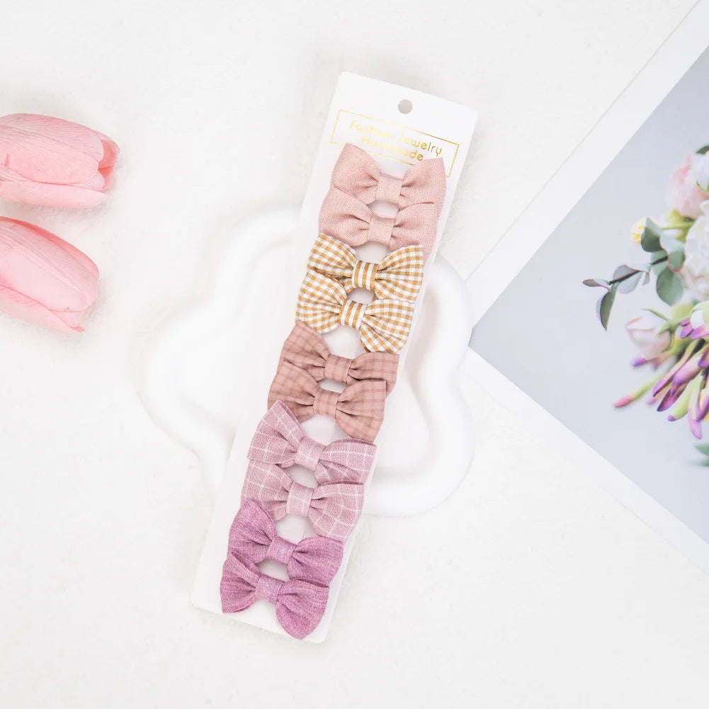 10Pcs/Set Mini Hair Bows Clips Baby Girls Cute Froal Print Plaid Hairbows Checkered Gingham Hairpins Korean Safety Kids Headwear Purest Peak