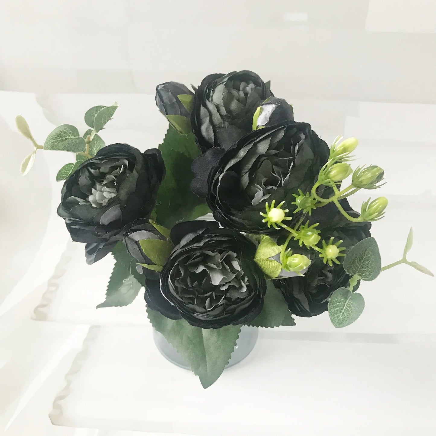 30cm Rose Pink Silk Peony Artificial Flowers Bouquet 5 Big Head and 4 Bud Cheap Fake Flowers for Home Wedding Decoration indoor Quick Pick Grocers