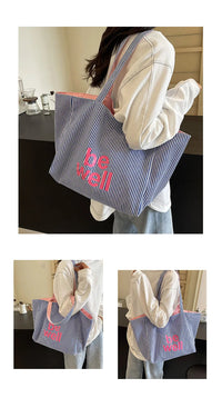 Casual Large Stripe Women's Shoulder Bag 2025 New Fashion Commuter Tote Bag High Capaci Canvas Handbag for Youth bolso mujer Quick Pick Grocers
