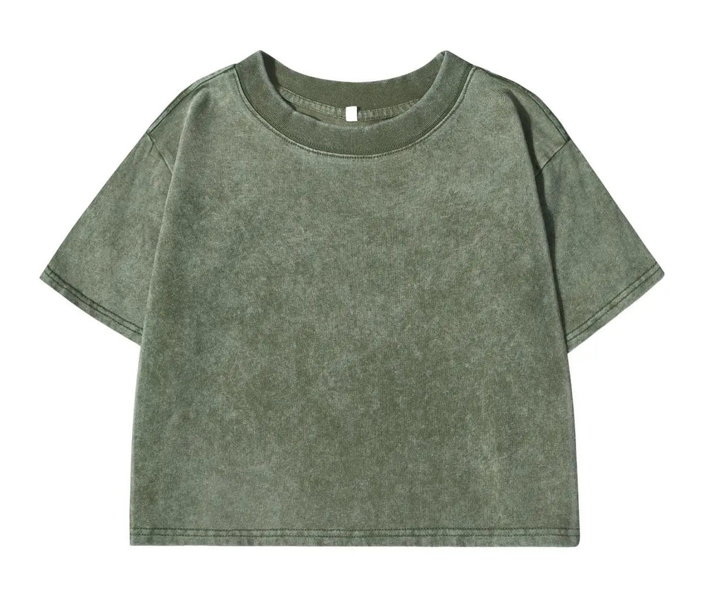 100% Cotton Washed T-Shirts For Women Loose O-Neck Crop Tops Y2k Street Female Clothes Summer Casual Vintage Short Sleeve Tees Quick Pick Grocers