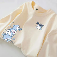 Cartoon Shark Print Simple Casual Loose Versatile Summer Short Sleeved T-shirt Quick Pick Grocers